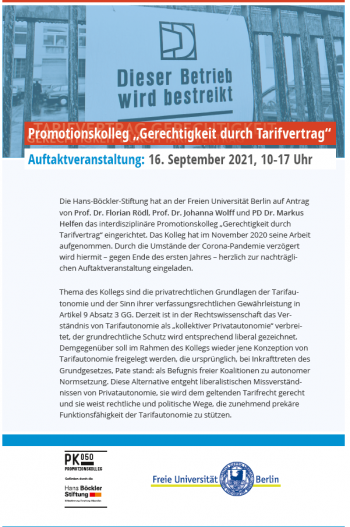 Auftaktveranstaltung des Promotionskollegs "Gerechtigkeit durch Tarifvertrag"