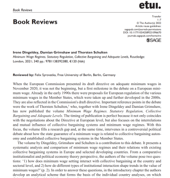 Felix Syrovatka (2022): Book Review - Minimum Wage Regimes