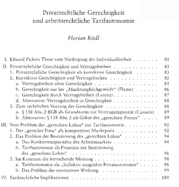 Florian Rödl (2012): Privatrechtliche Gerechtigkeit und arbeitsrechtliche Tarifautonomie