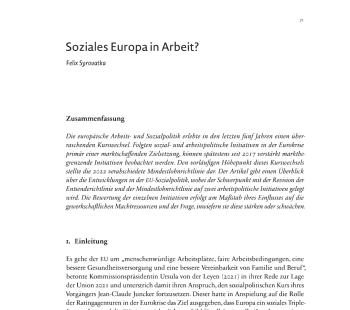 Felix Syrovatka (2023): Soziales Europa in Arbeit?