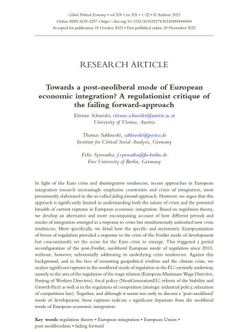 Felix Syrovatka (2023): Towards a post-neoliberal mode of European economic integration?